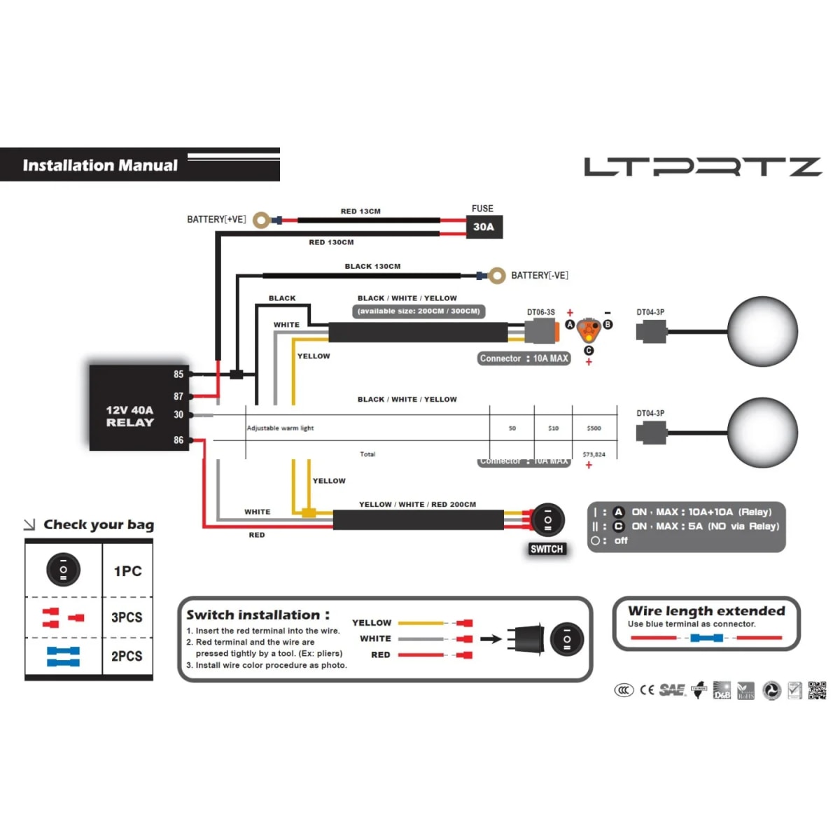 LightPartz Kabelbaum für zwei Zusatzscheinwerfer mit 3 Pin