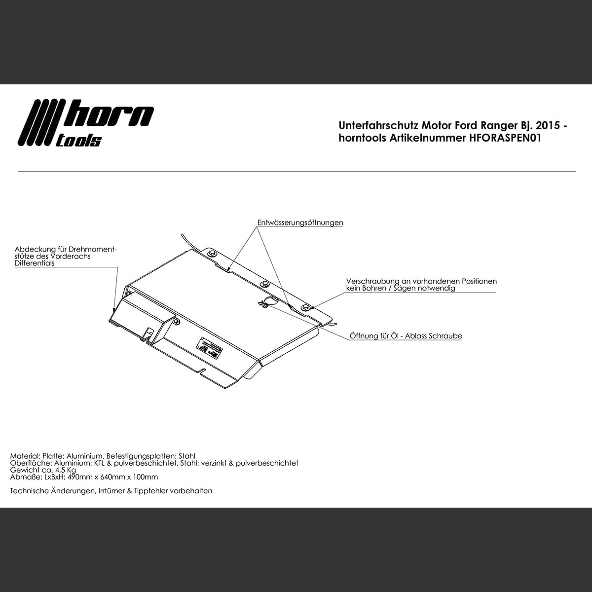 Unterfahrschutz Motor Aluminium für Ford Ranger ab 2011 -