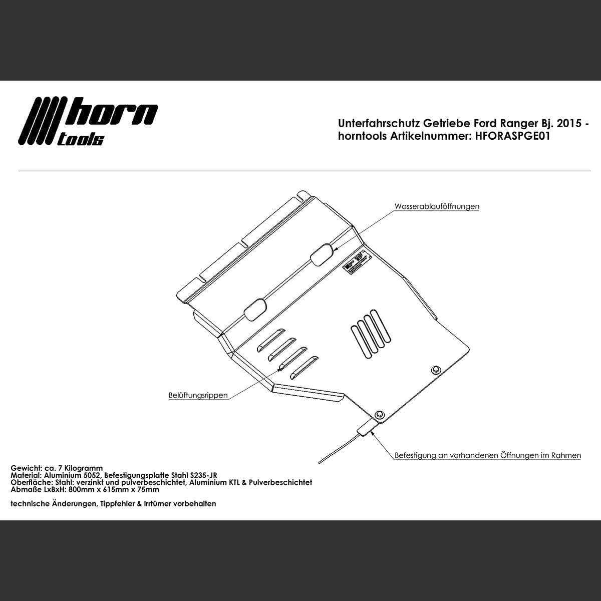 Unterfahrschutz Getriebe Aluminium für Ford Ranger ab 2011 -