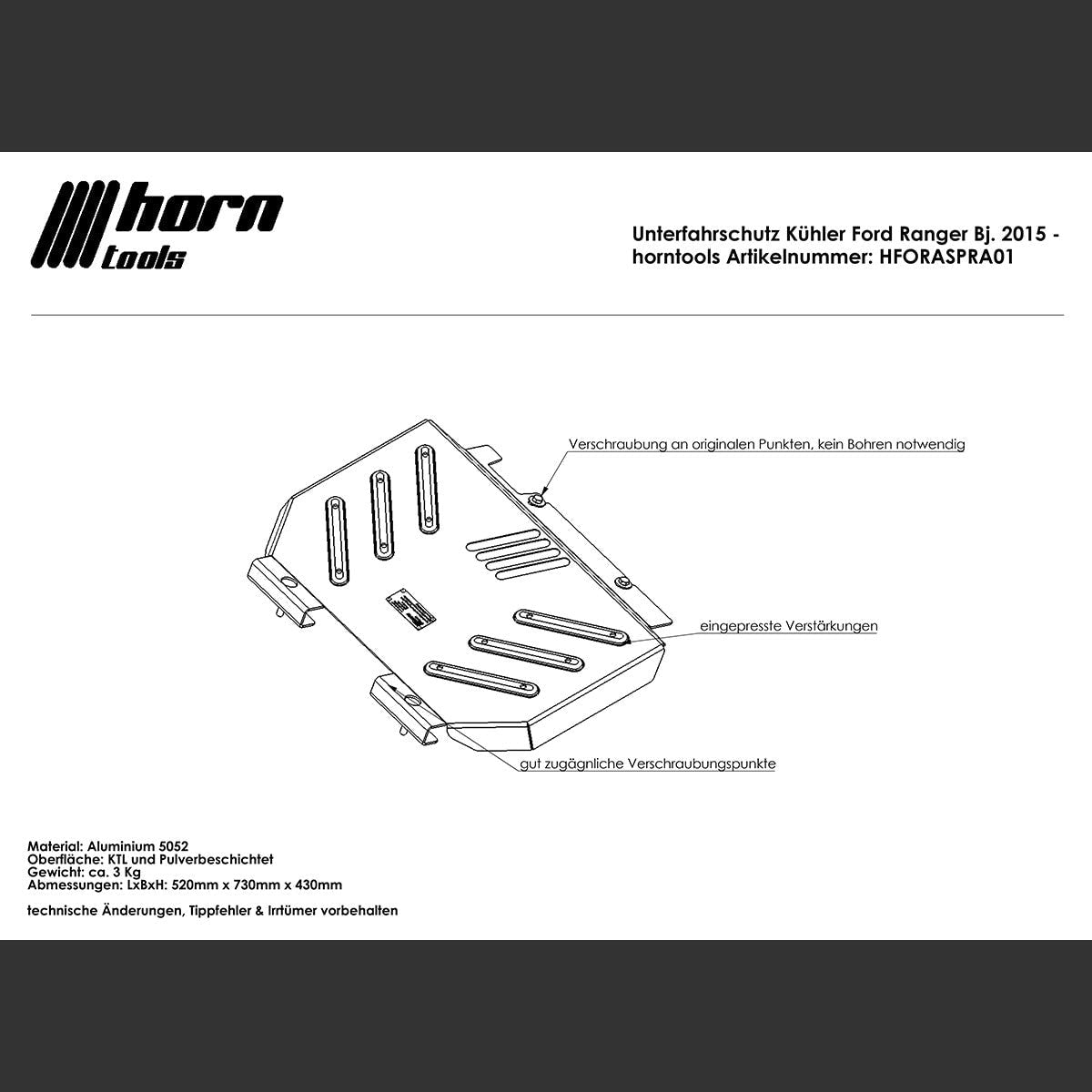 Unterfahrschutz Kühler Aluminium für Ford Ranger ab 2011 - 