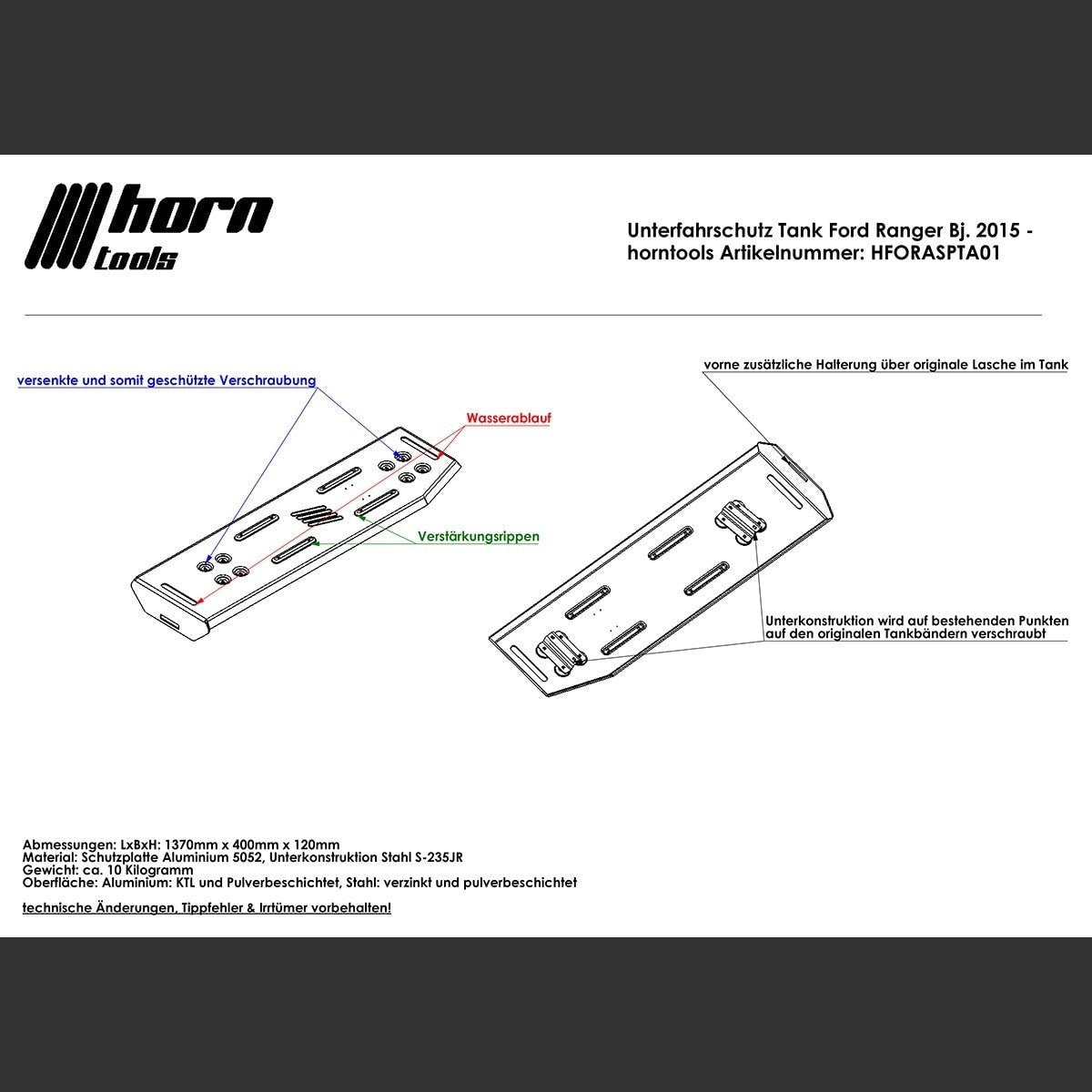 Unterfahrschutz Tank Aluminium für Ford Ranger ab 2011 - 